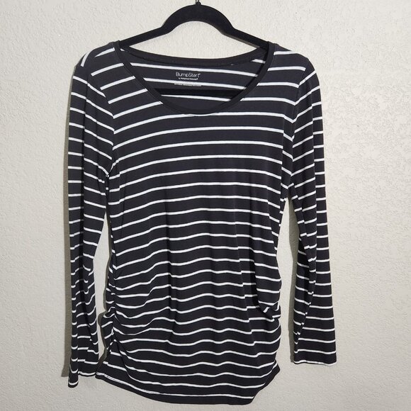 BumpStart Maternity Shirt Womens Medium Striped Long Sleeve Ruched Top - Picture 1 of 8